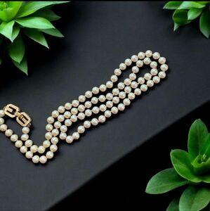 Vintage Givenchy Pearl Necklace – Gold Logo G Clasp – 1970s/80s Designer Jewelry